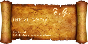 Hári Géza névjegykártya